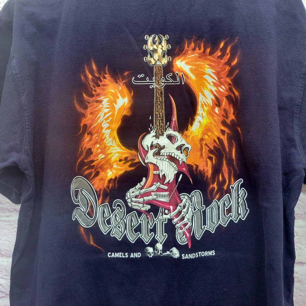 Vintage 90s Desert Storm Tshirt Size L Skull‎ Guitar Graphic Camels & Sandstorms